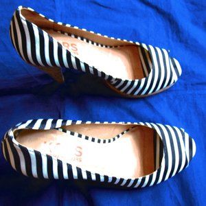 PAIR of MICHAEL KORS BLACK STRIPE FABRIC HIGH HEEL SHOE